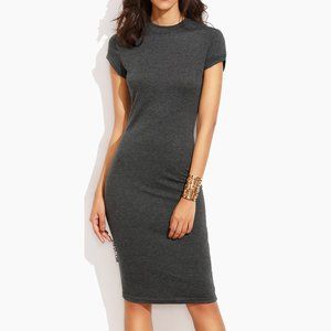 SHEIN Grey Mock Neck Jersey Bodycon Casual Turtleneck Midi Dress